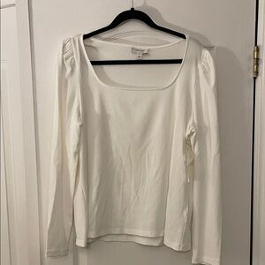 Classic White Square Neck Long-Sleeve Top with pouf shoulder by On 34th. NWT 2X